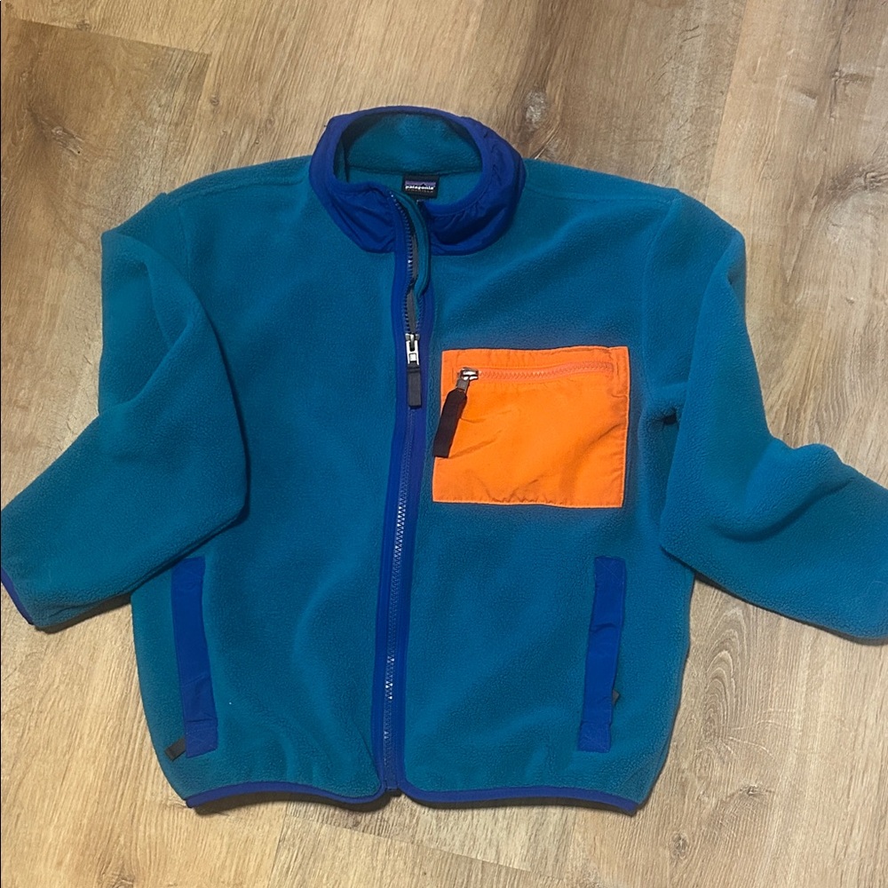 Patagonia Blue Fleece Jacket with Orange Pocket